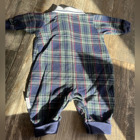 Vintage 90s Baby Navy plaid flannel one piece bodysuit w/ collar by Little Me - Picture 5 of 11